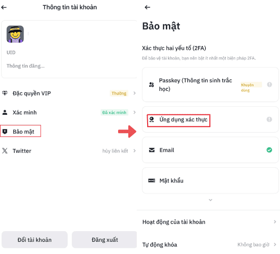 bao mat tai khoan binance