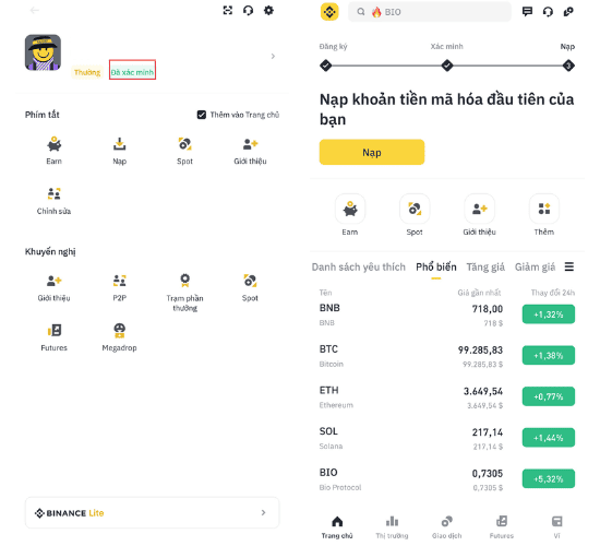 binance da xac minh